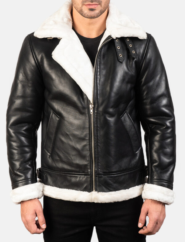LE-Francis B-3 Black & White Leather Bomber Jacket