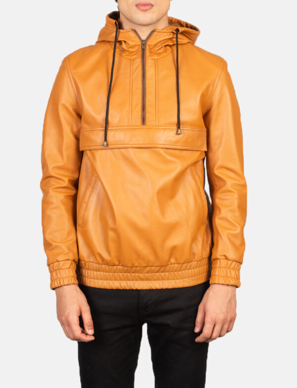 LE-Kenton Hooded Brown Leather Pullover Jacket