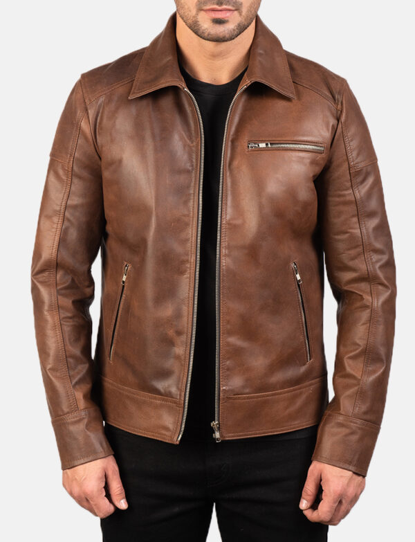 LE-Lavendard Brown Leather Biker Jacket