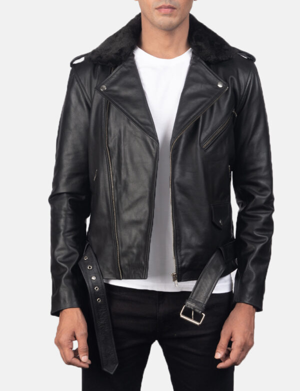 LE-Furton Black Leather Biker Jacket