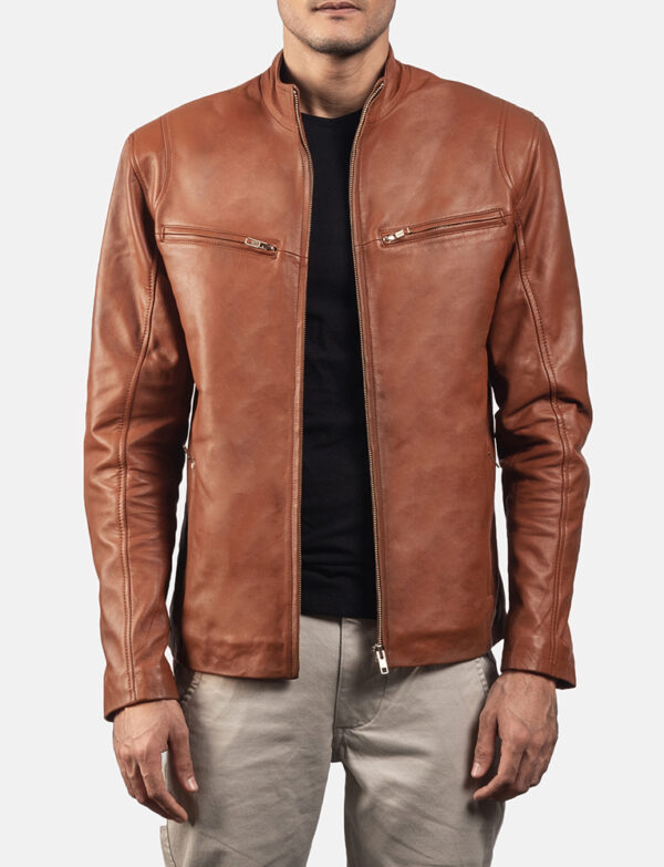LE-Ionic Brown Leather Biker Jacket