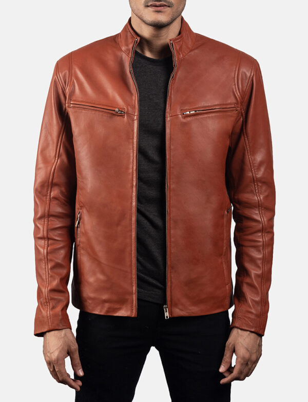 LE-Ionic Tan Brown Leather Biker Jacket