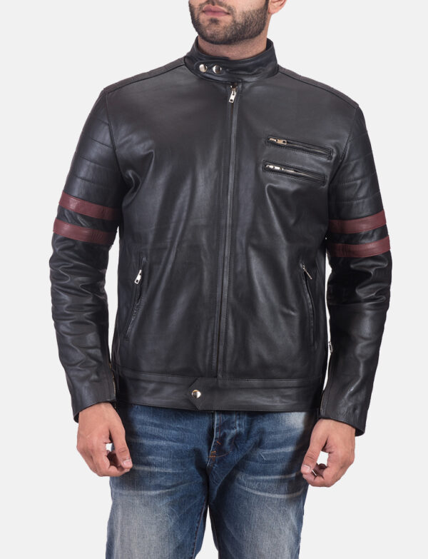LE-Monza Black & Maroon Leather Biker Jacket