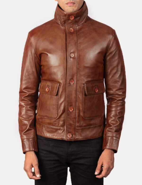 LE-Columbus Brown Leather Bomber Jacket