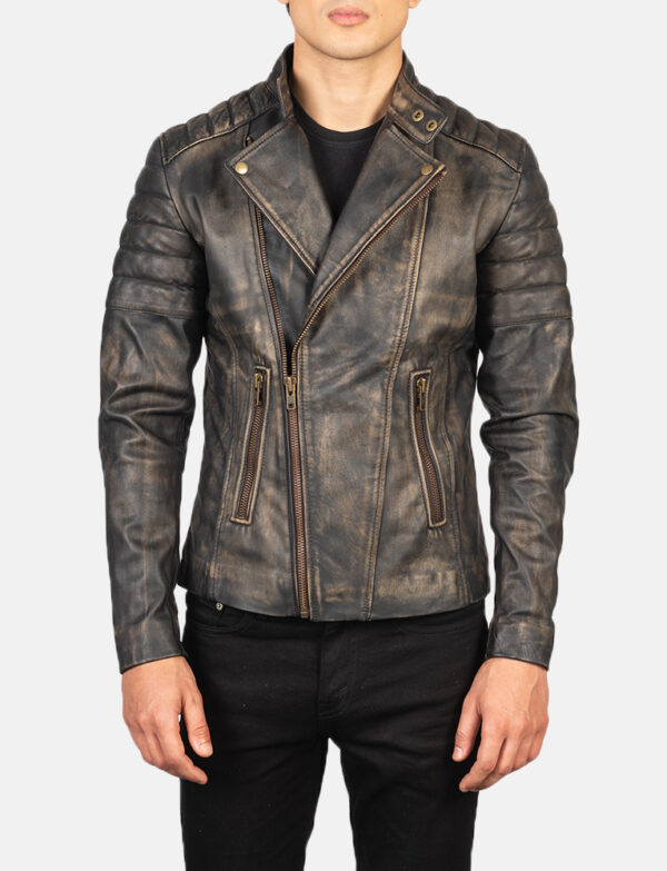 LE-Faisor Distressed Brown Leather Biker Jacket