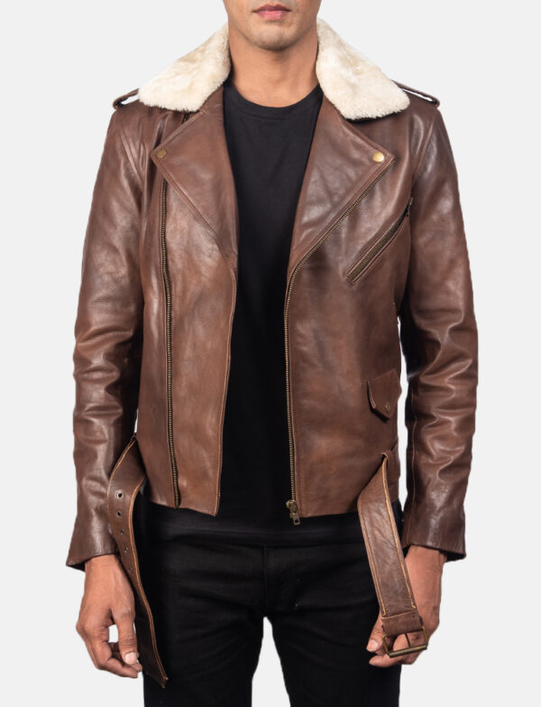 LE-Furton Brown Leather Biker Jacket