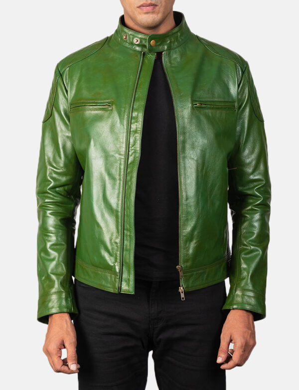 LE-Gatsby Green Leather Biker Jacket