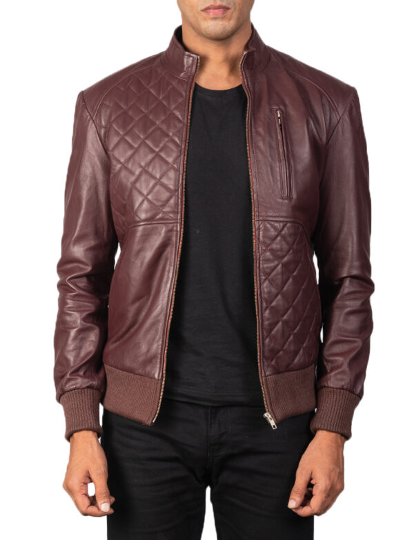 LE-Moda Maroon Leather Bomber Jacket