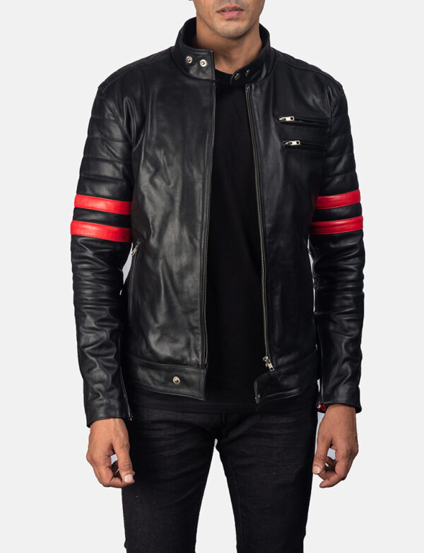 LE-Monza Black & Red Leather Biker Jacket