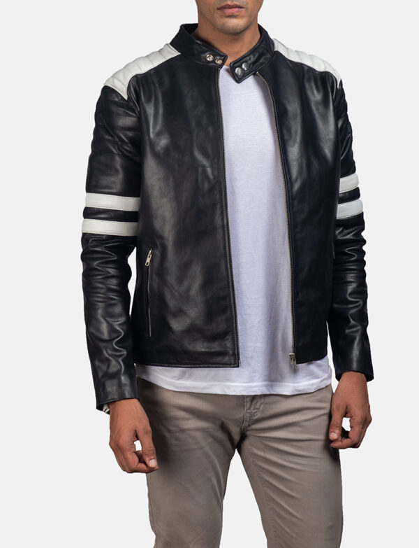 LE-Monza Black & White Leather Biker Jacket