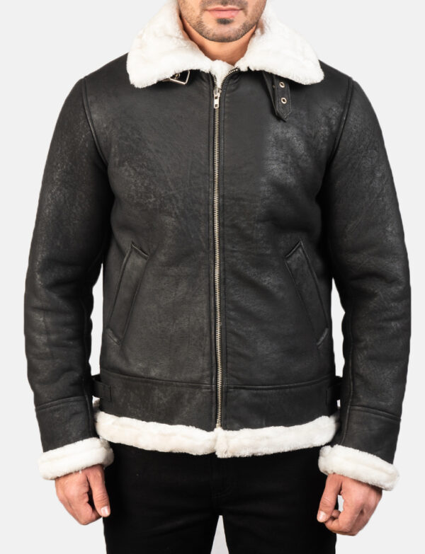 LE-Francis Distressed Black Leather Bomber Jacket